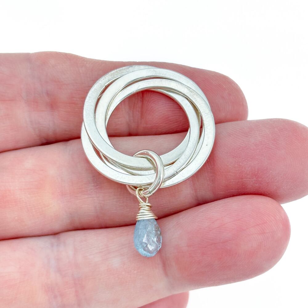 Vintage Sterling Silver 925 Aquamarine Hoop Pendant